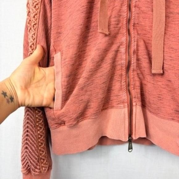 Free People Mountain High Cable Hoodie Sz XS Pink Heather Chunky Full Zip Active - Picture 3 of 16